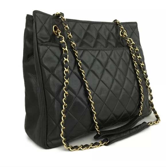 CHANEL CC Logo Lambskin Chain Large Shoulder Tote Bag - Picture 3 of 12